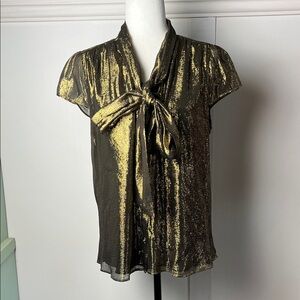 Alice + Olivia Gold Jeannie Metallic Silk Blouse NWT
